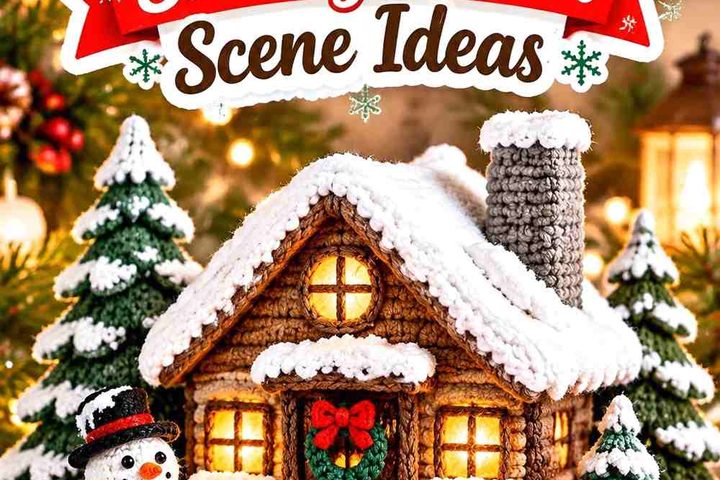 Crochet Miniature Snowy Cabin Scene Ideas in Cozy Winter Colors