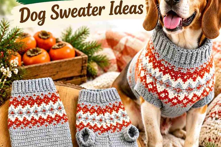 Crochet Persimmon and Cream Fair Isle Dog Sweater Ideas