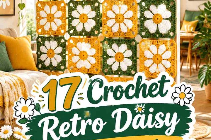 Crochet Retro Daisy Room Divider Ideas With Vintage Color Palettes
