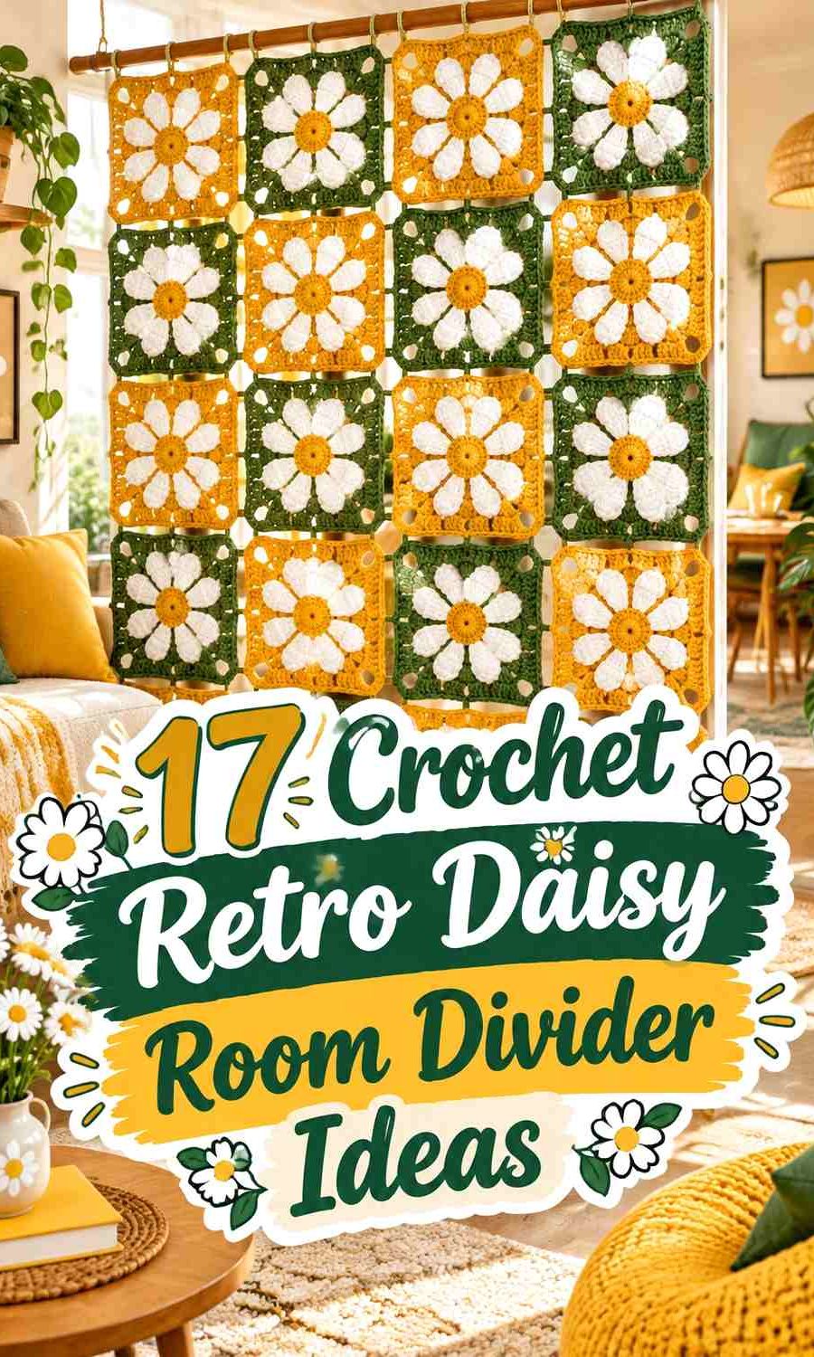 Crochet Retro Daisy Room Divider Ideas With Vintage Color Palettes