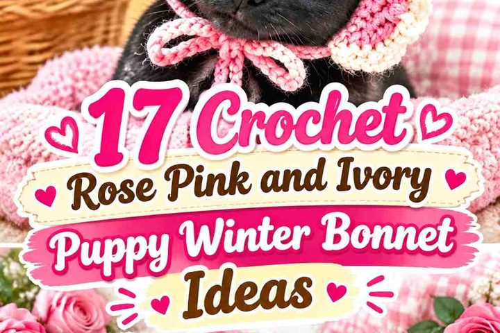 Crochet Rose Pink and Ivory Puppy Winter Bonnet Ideas