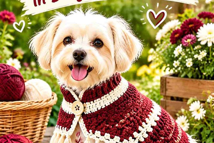 Crochet Small Dog Cape Ideas in Burgundy and Cream
