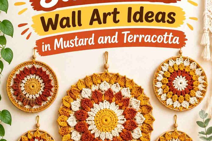 Crochet Sunburst Wall Art Ideas in Mustard and Terracotta