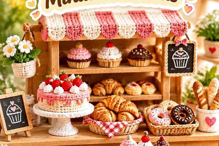 Crochet Tiny Bakery Shop Miniature Ideas in Sweet Bakery Colors