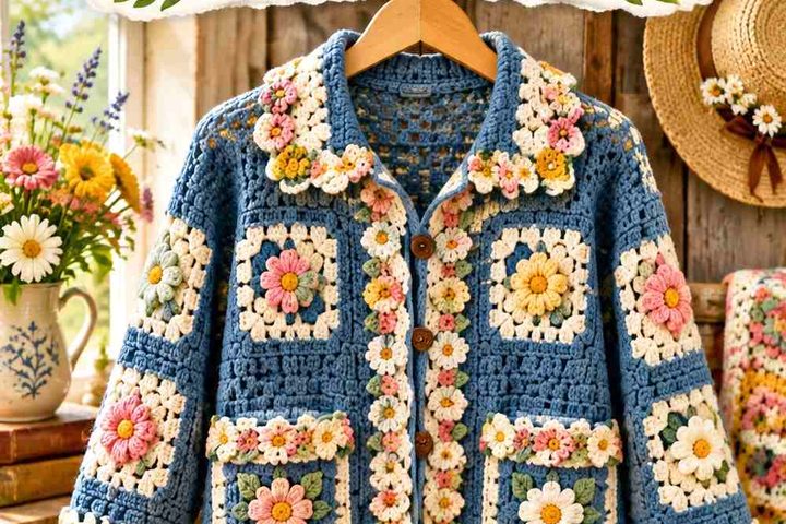 Crochet Vintage Barn Jacket Makeover Ideas With Floral Edging