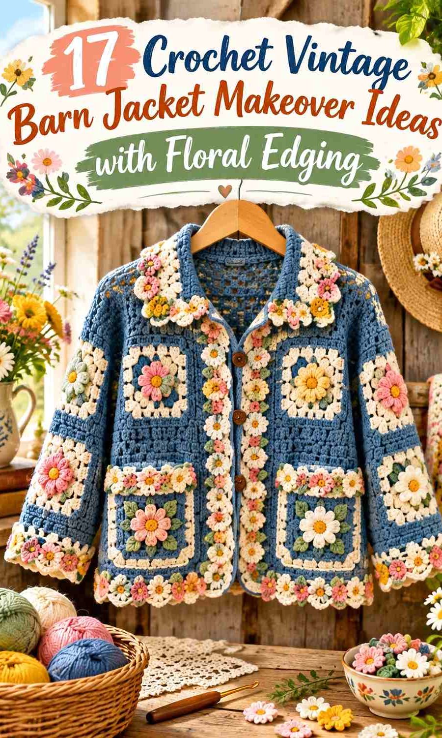 Crochet Vintage Barn Jacket Makeover Ideas With Floral Edging