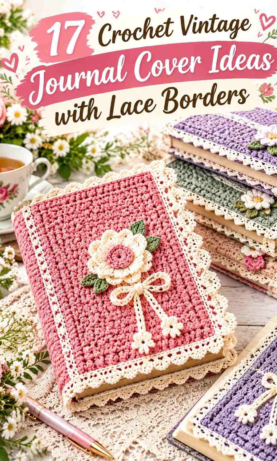 Crochet Vintage Journal Cover Ideas with Lace Borders