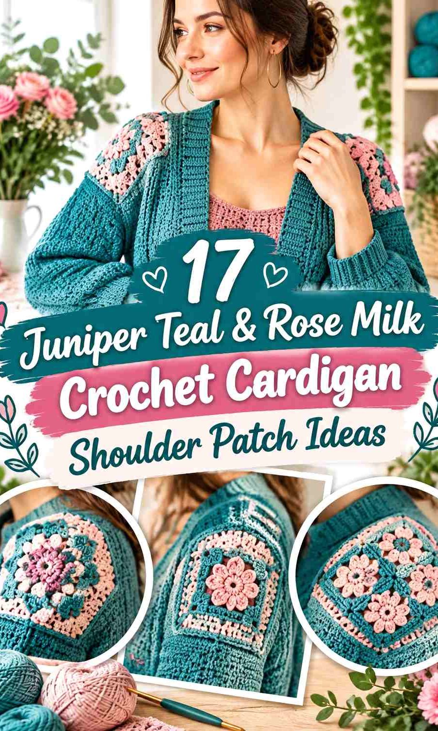 Juniper Teal & Rose Milk Crochet Cardigan Shoulder Patch Ideas