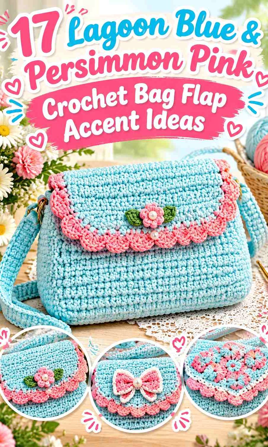 Lagoon Blue & Persimmon Pink Crochet Bag Flap Accent Ideas