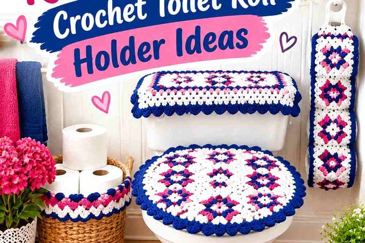 Lapis Navy Crochet Toilet Roll Cover With Rhubarb Pink Ruffle