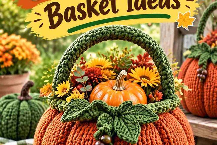 17 Moss Green & Rust Crochet Pumpkin Basket Ideas