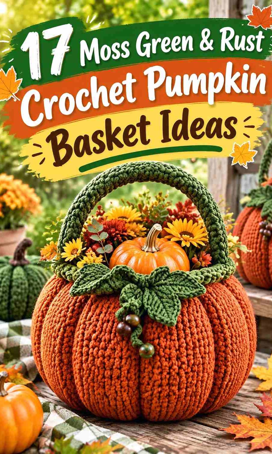 17 Moss Green & Rust Crochet Pumpkin Basket Ideas