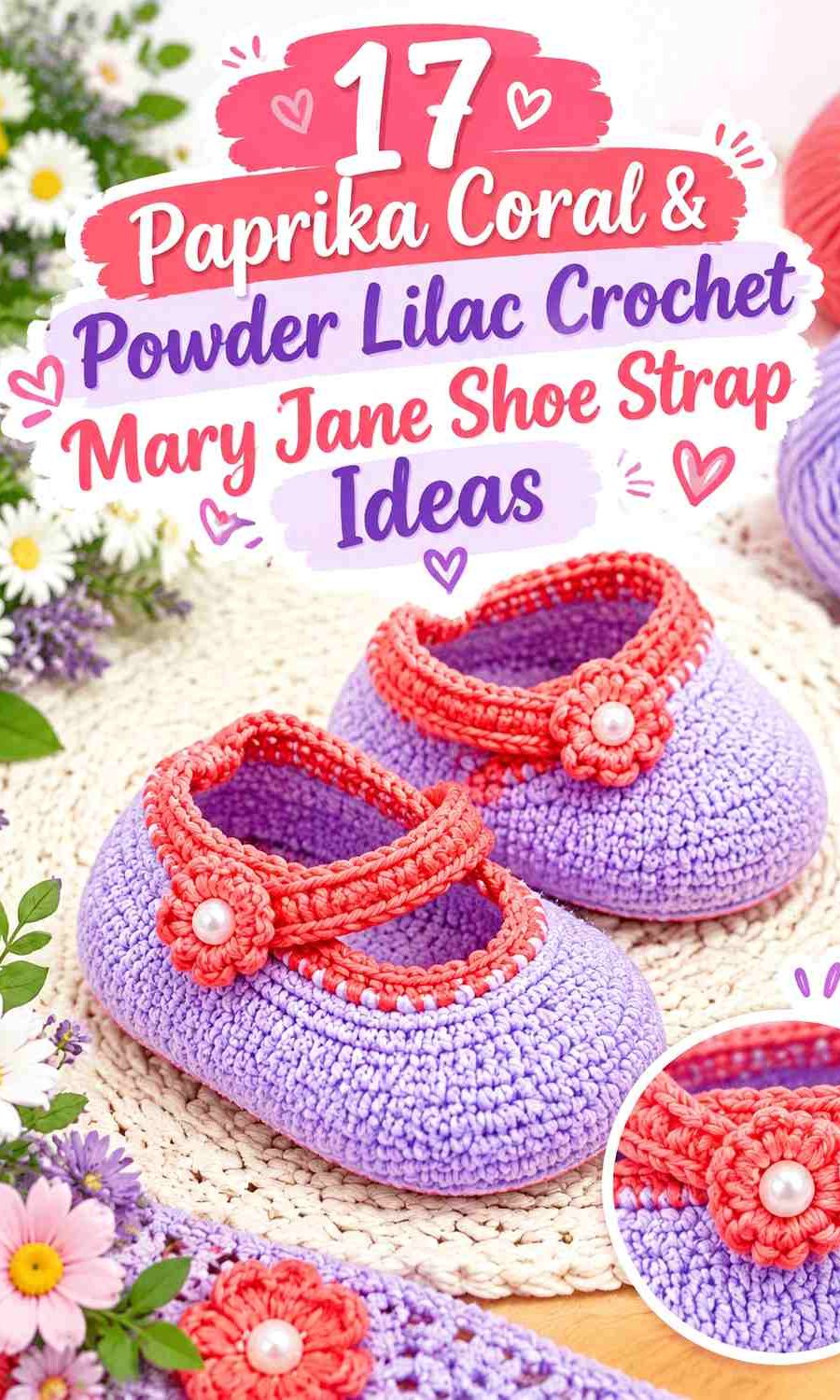 Paprika Coral & Powder Lilac Crochet Mary Jane Shoe Strap Ideas
