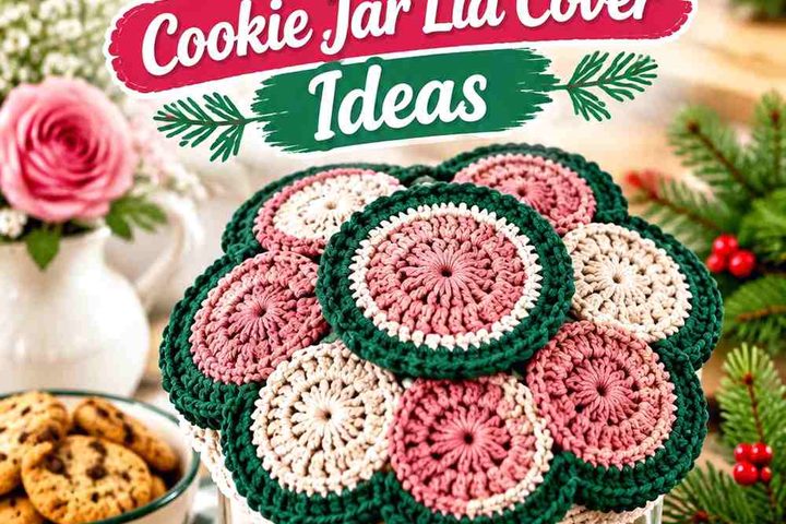 Pine Needle & Rose Beige Crochet Cookie Jar Lid Cover Ideas