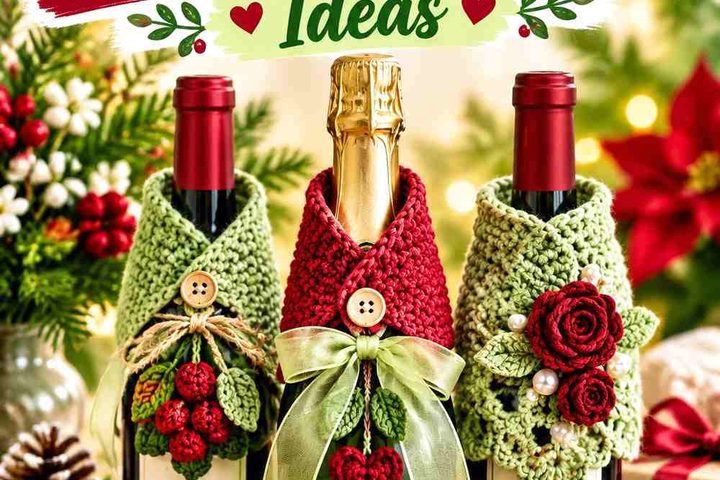 17 Pistachio & Garnet Crochet Gift Bottle Neck Wrap Ideas