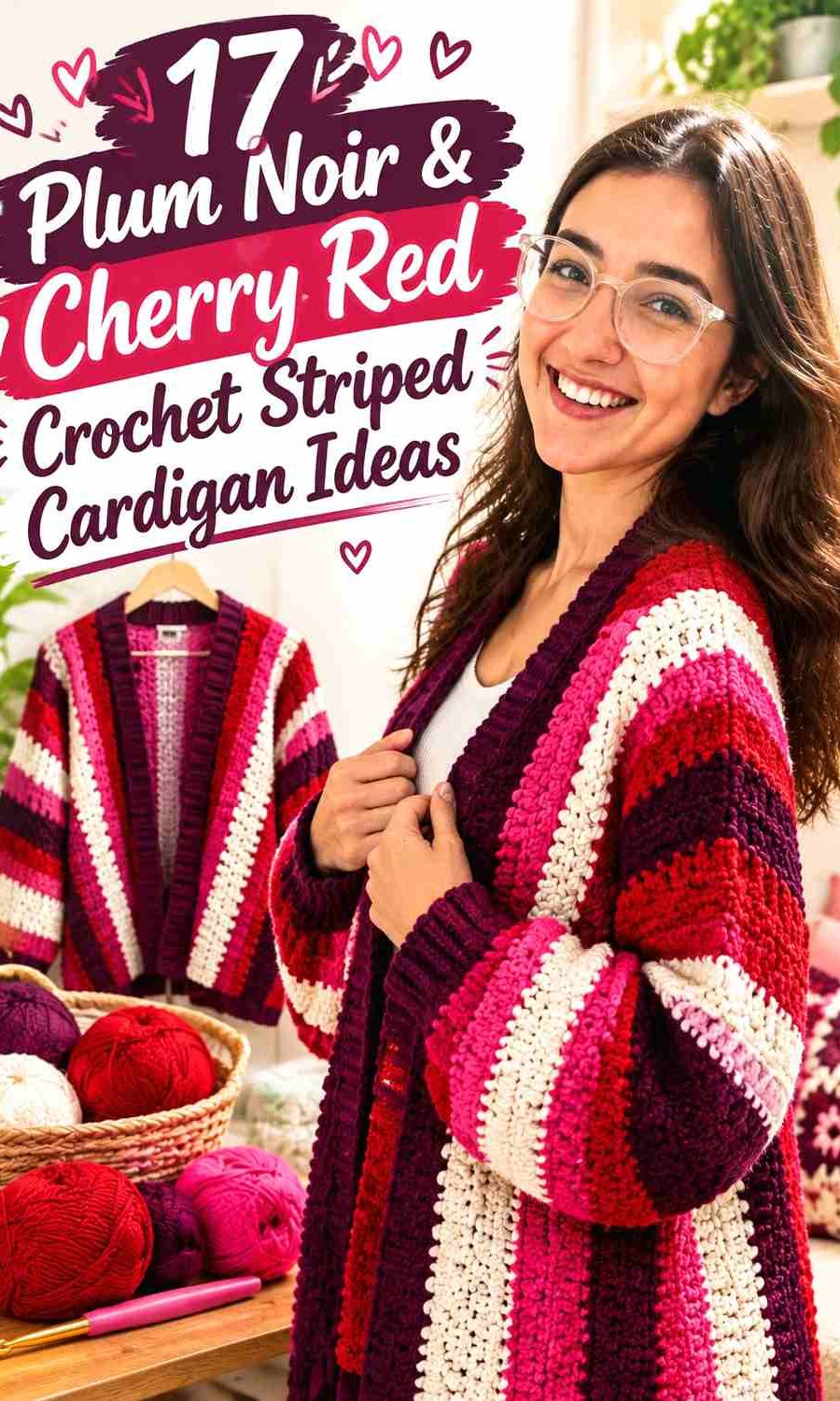 17 Plum Noir & Cherry Red Crochet Striped Cardigan Ideas