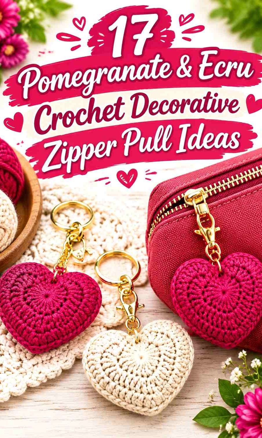 Pomegranate & Ecru Crochet Decorative Zipper Pull Ideas