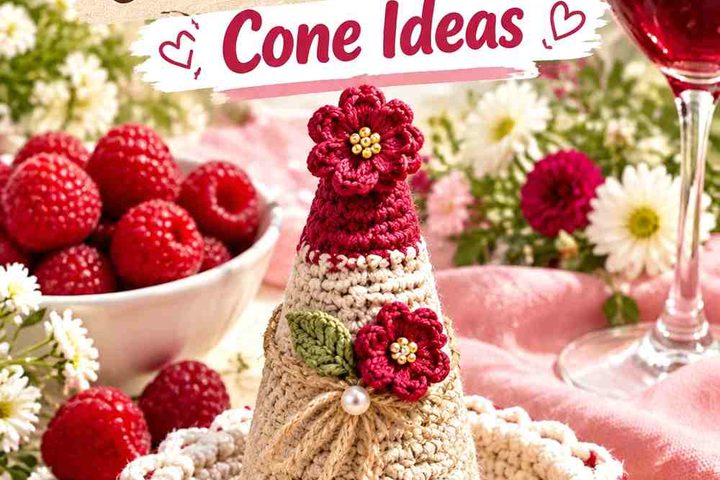 17 Raspberry Wine & Flax Crochet Ring Holder Cone Ideas