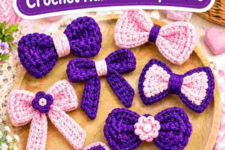 17 Royal Purple & Soft Pink Crochet Hair Bow Clip Ideas