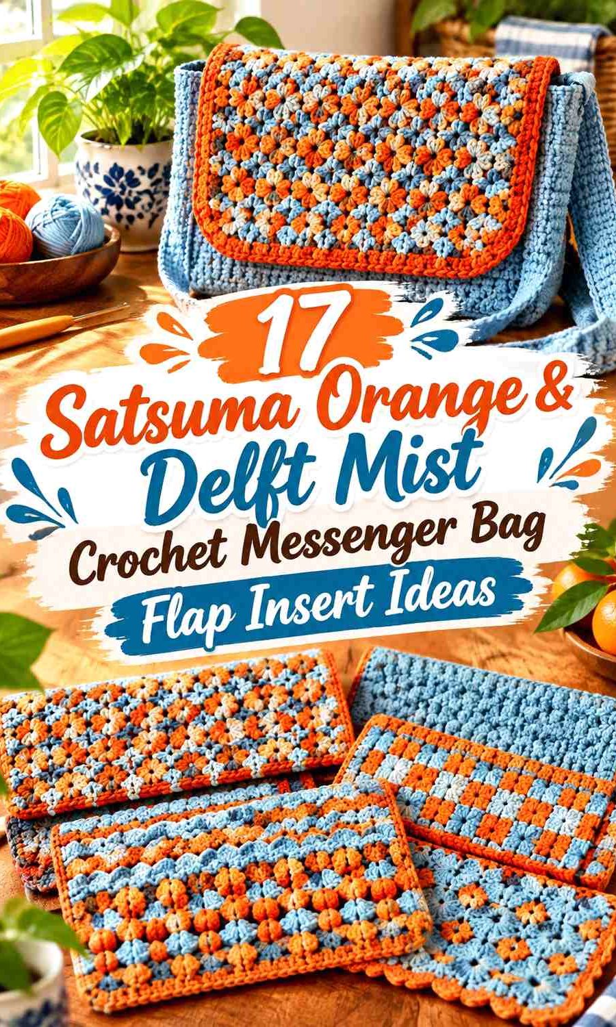 Satsuma Orange & Delft Mist Crochet Messenger Bag Flap Insert Ideas