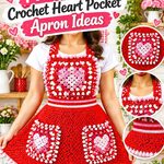 Tomato Red & Powder Pink Crochet Heart Pocket Apron Ideas