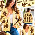 Butter Yellow & Cocoa Brown Crochet Argyle Cardigan Ideas