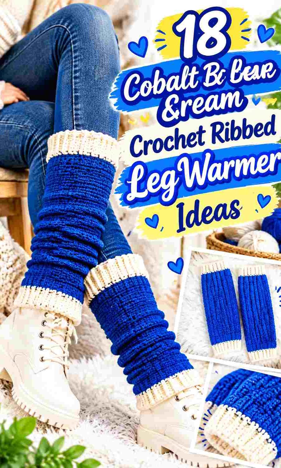 18 Cobalt Blue & Cream Crochet Ribbed Leg Warmer Ideas