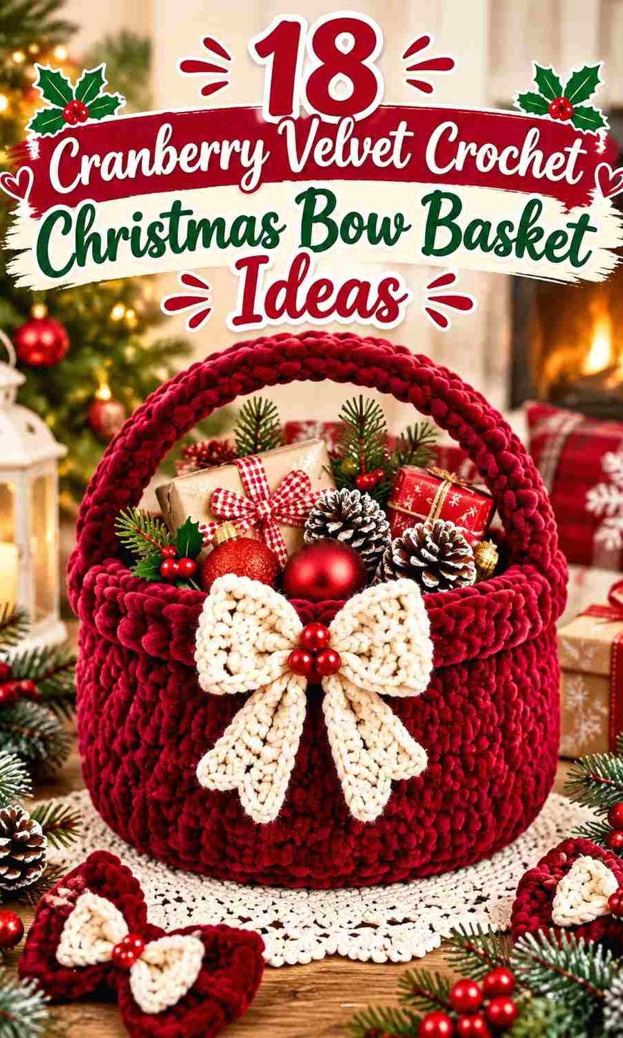 18 Cranberry Velvet Crochet Christmas Bow Basket Ideas