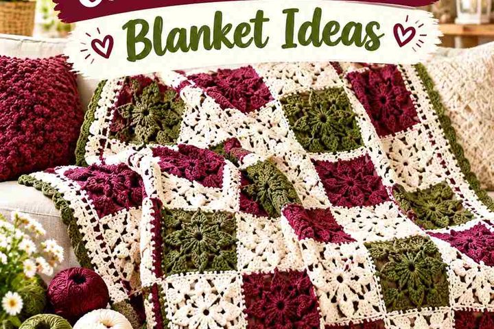 18 Olive & Burgundy Crochet Patchwork Blanket Ideas