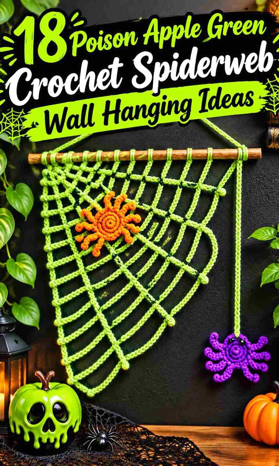 18 Poison Apple Green Crochet Spiderweb Wall Hanging Ideas