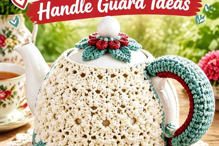 Seafoam & Brick Red Crochet Teapot Handle Guard Ideas