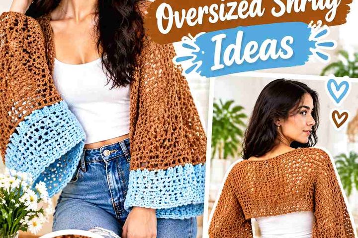 Caramel Brown & Ice Blue Crochet Oversized Shrug Ideas