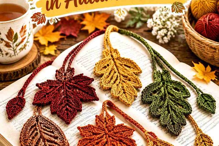 Crochet Botanical Leaf Bookmark Ideas in Autumn Colors