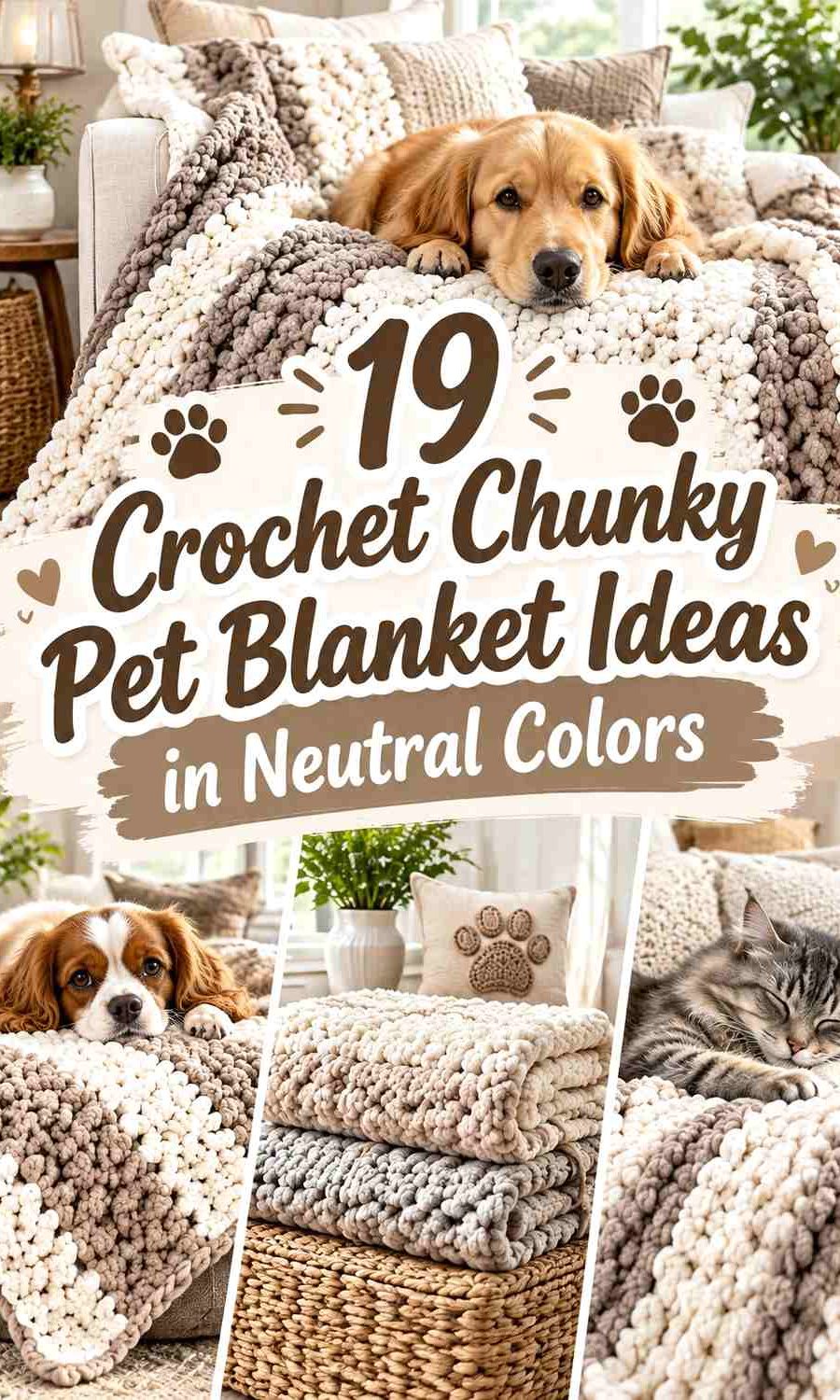 Crochet Chunky Pet Blanket Ideas in Neutral Colors