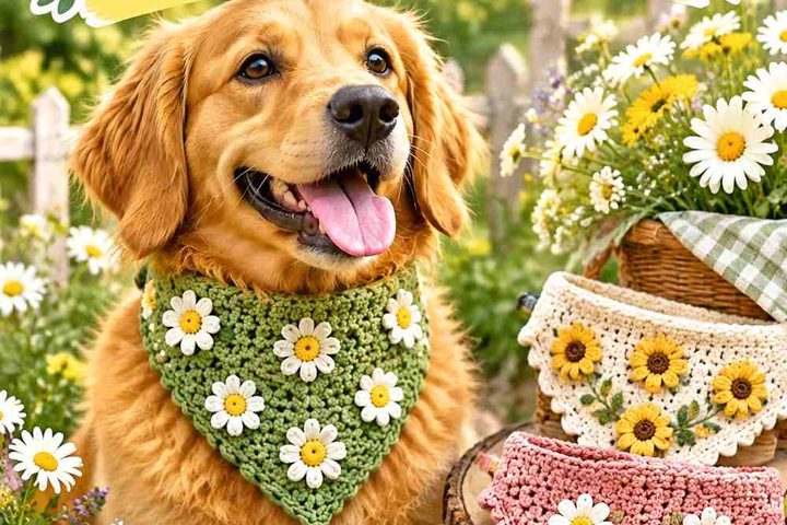 Crochet Cottagecore Dog Bandana Ideas With Floral Details