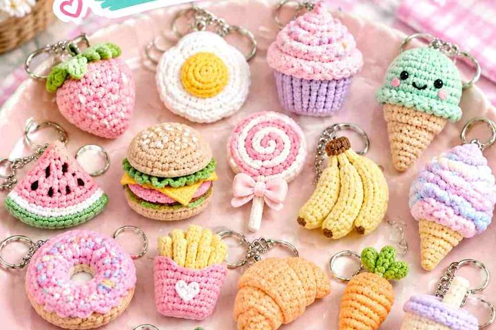 Crochet Mini Food Keychain Ideas in Pastel Colors