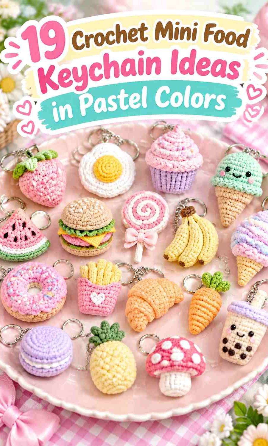 Crochet Mini Food Keychain Ideas in Pastel Colors