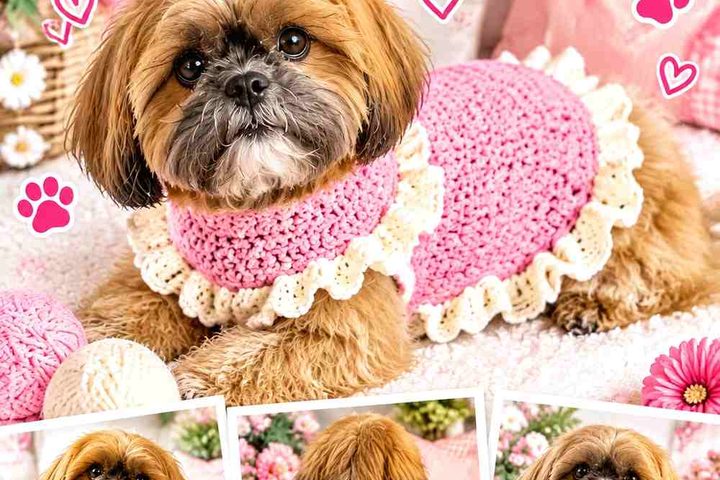 Crochet Powder Pink and Vanilla Cream Puppy Ruffle Sweater Ideas