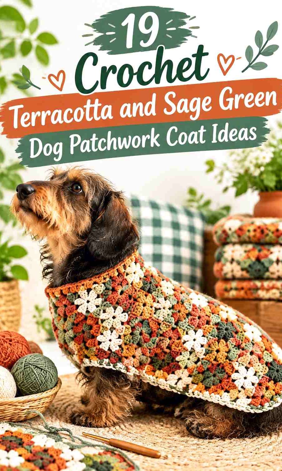 Crochet Terracotta and Sage Green Dog Patchwork Coat Ideas