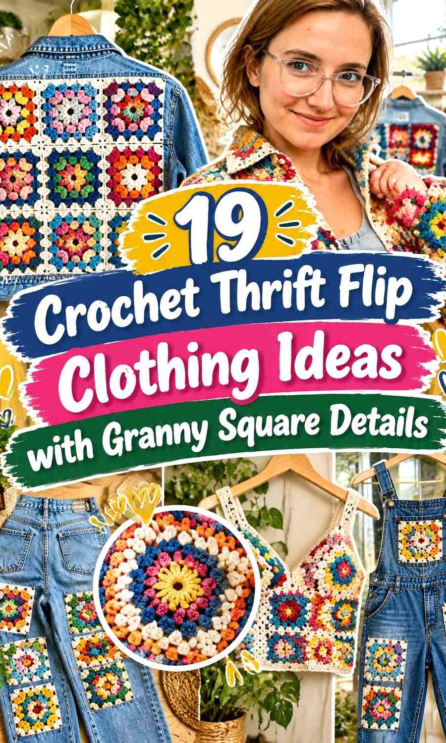 Crochet Thrift Flip Clothing Ideas with Granny Square Details