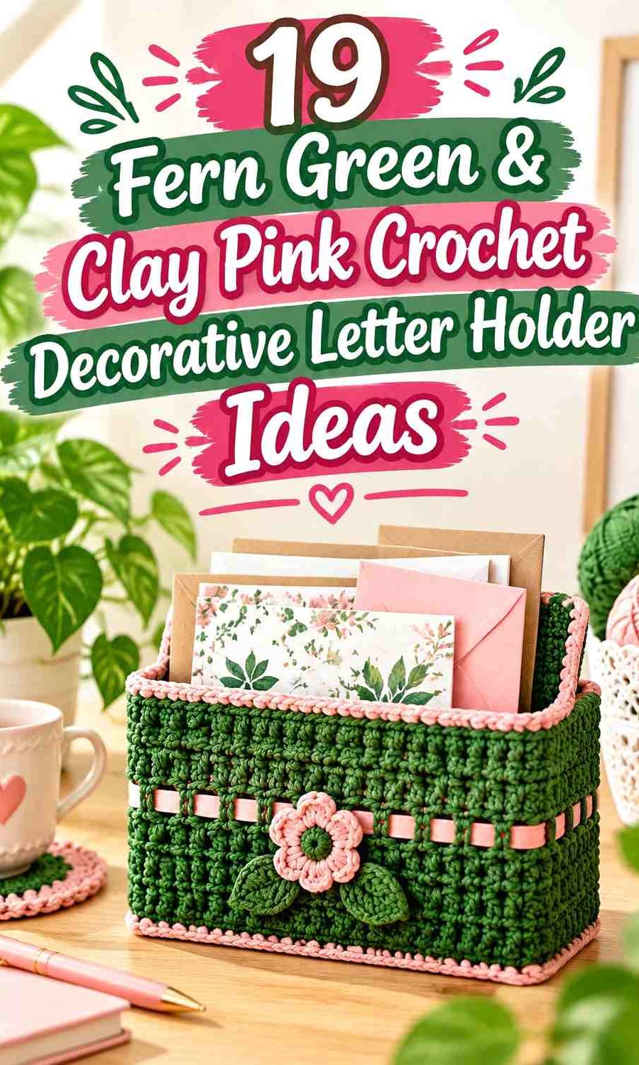 19 Fern Green & Clay Pink Crochet Decorative Letter Holder Ideas
