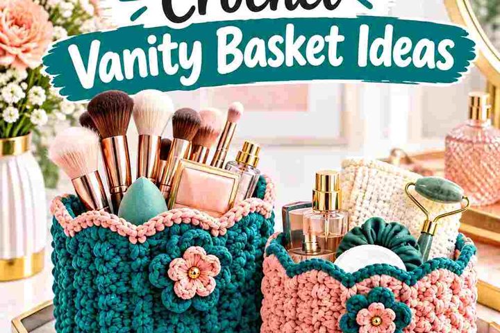 19 Jade & Dusty Peach Crochet Vanity Basket Ideas