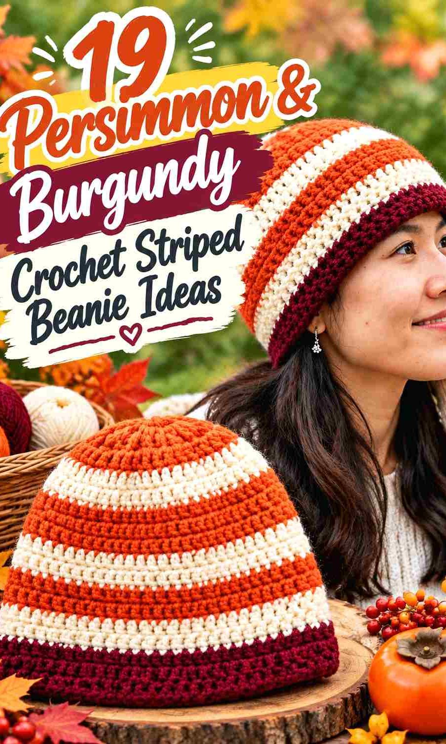 19 Persimmon & Burgundy Crochet Striped Beanie Ideas