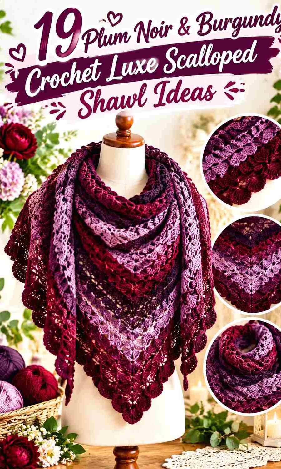 19 Plum Noir & Burgundy Crochet Luxe Scalloped Shawl Ideas