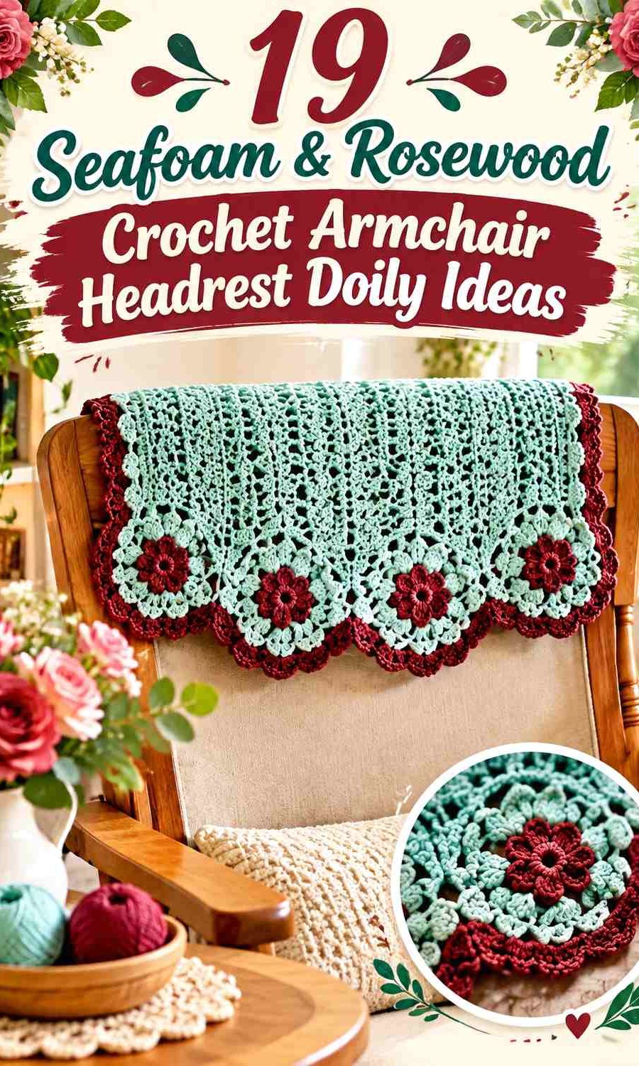 Seafoam & Rosewood Crochet Armchair Headrest Doily Ideas