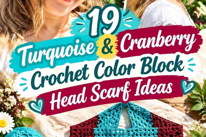 19 Turquoise & Cranberry Crochet Color Block Head Scarf Ideas