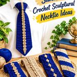 19 Ultramarine & Sandstone Crochet Sculptural Necktie Ideas