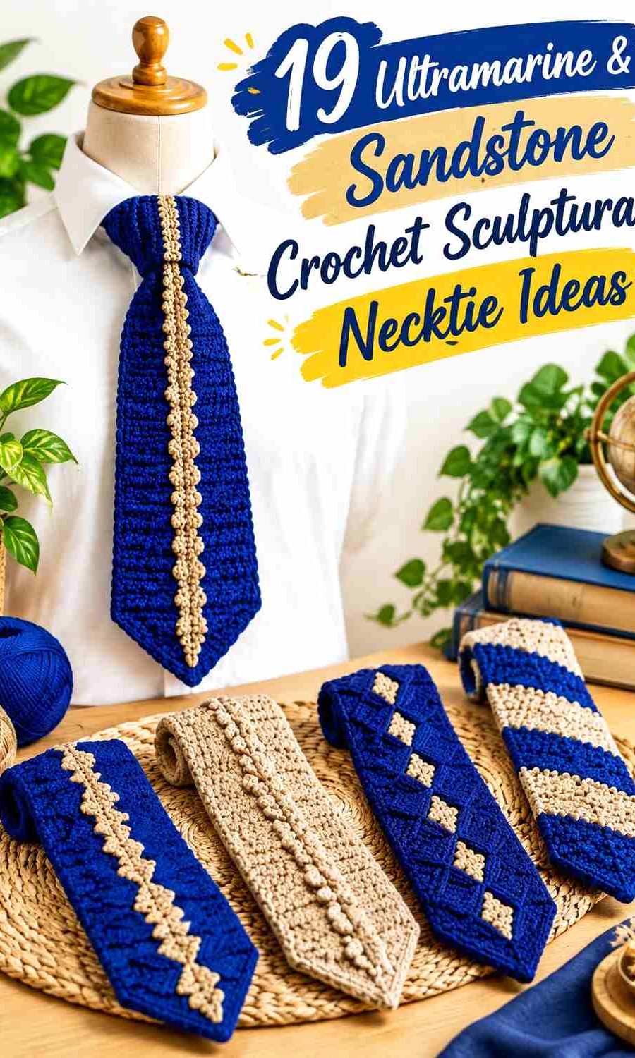 19 Ultramarine & Sandstone Crochet Sculptural Necktie Ideas