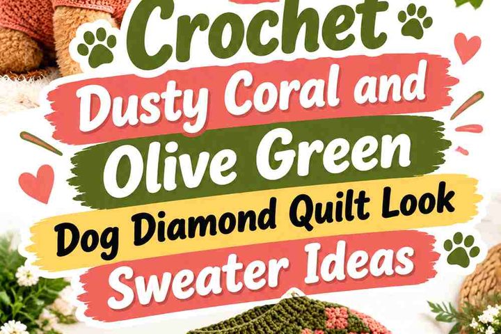 Crochet Dusty Coral & Olive Green Dog Diamond Quilt Look Sweater Ideas