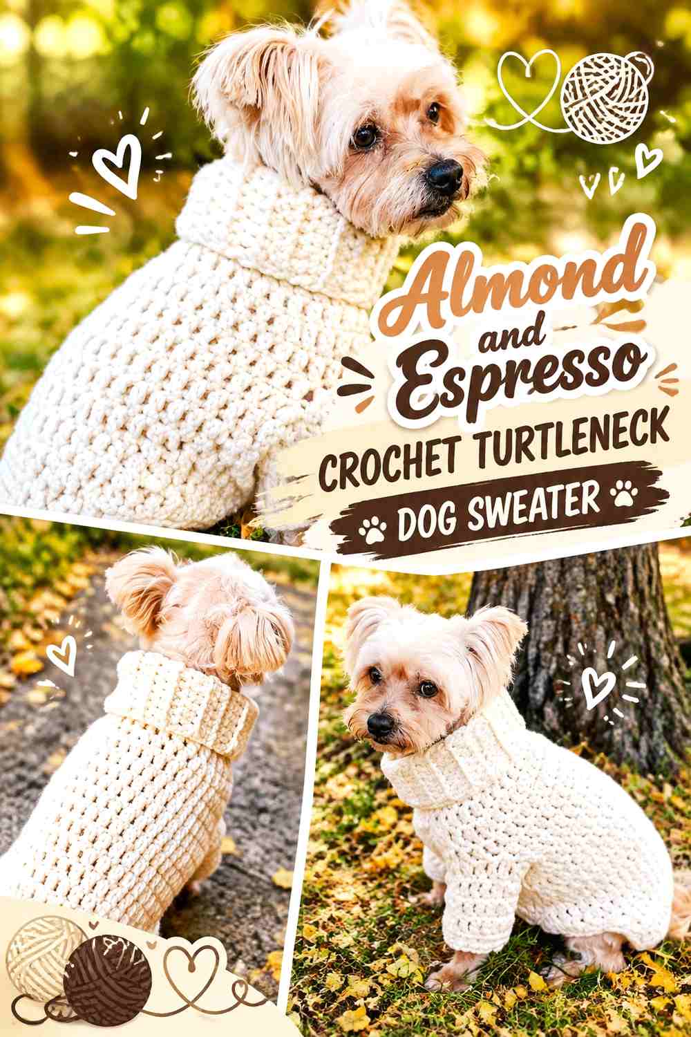 Almond and Espresso Crochet Turtleneck Dog Sweater